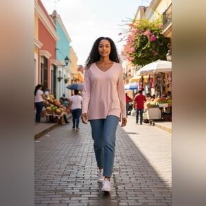 Matty M V Neck Heather Blush Tunic Sweater NWT XS Soft And Comfortable